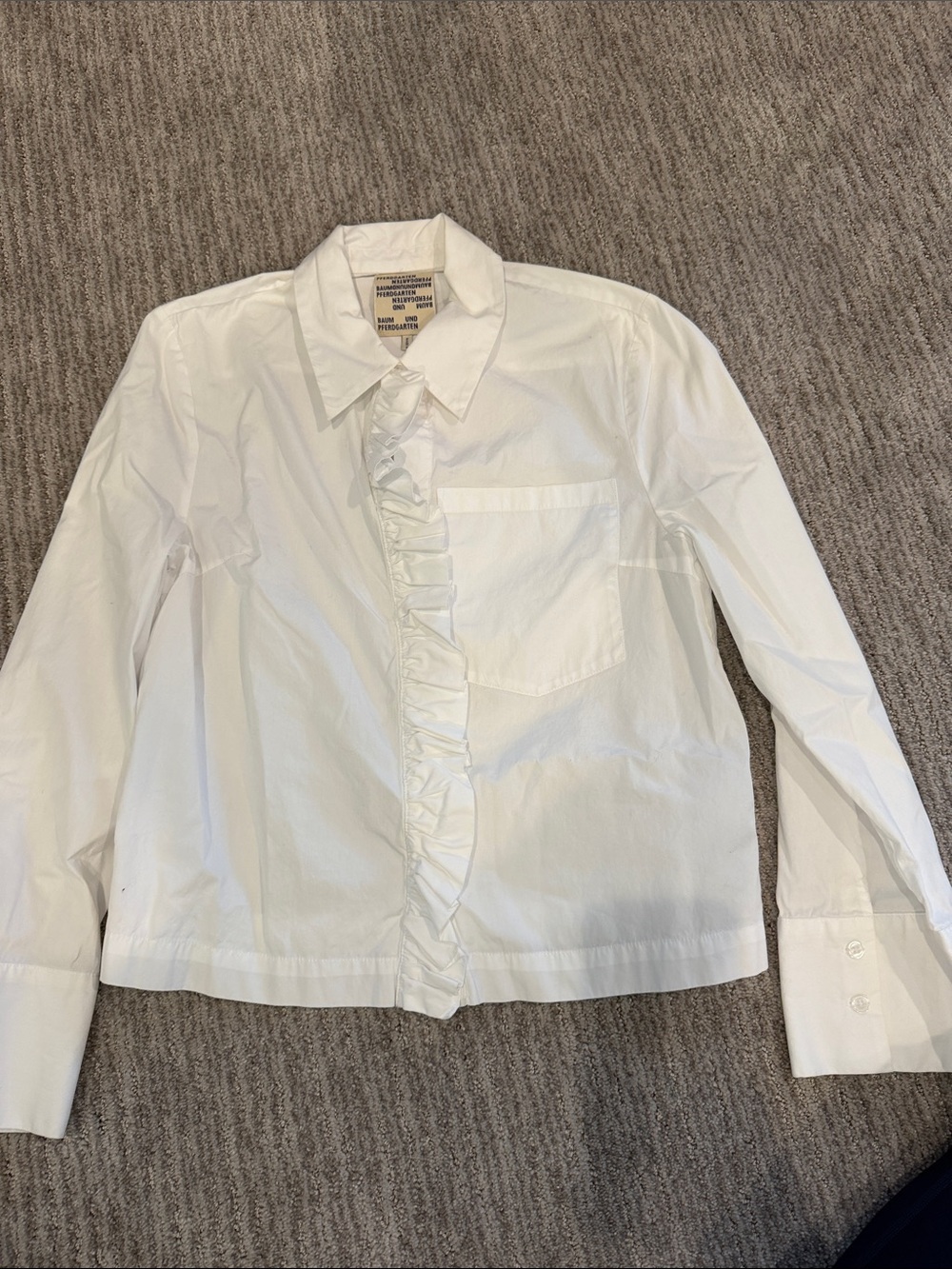 White Ruffle-Front Button Shirt